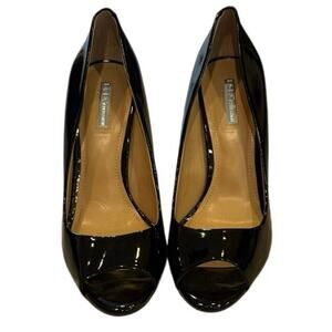 BCBGMAXAZRIA Black Patent Leather Peep Toe Stiletto Pumps (9.5)